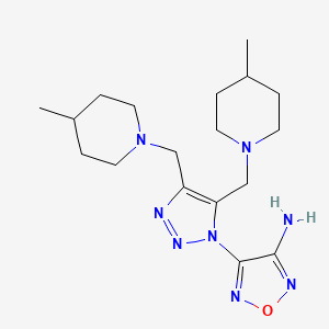 molecular formula C18H30N8O B7804362 4-{4,5-Bis[(4-methylpiperidino)methyl]-1H-1,2,3-triazol-1-yl}-1,2,5-oxadiazol-3-amine 