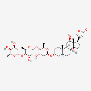 molecular formula C41H64O14 B7804869 3-[(3S,5R,8R,9S,10S,12R,13S,14S,17R)-3-[(2R,4S,5S,6R)-5-[(4S,5S,6R)-5-[(2S,4S,5S,6R)-4,5-dihydroxy-6-methyloxan-2-yl]oxy-4-hydroxy-6-methyloxan-2-yl]oxy-4-hydroxy-6-methyloxan-2-yl]oxy-12,14-dihydroxy-10,13-dimethyl-1,2,3,4,5,6,7,8,9,11,12,15,16,17-tetradecahydrocyclopenta[a]phenanthren-17-yl]-2H-furan-5-one 