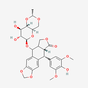 molecular formula C29H32O13 B7804892 (8aR,9R)-9-[4-hydroxy-3,5-bis(methyloxy)phenyl]-8-oxo-5,5a,6,8,8a,9-hexahydrofuro[3',4':6,7]naphtho[2,3-d][1,3]dioxol-5-yl 4,6-O-[(1R)-ethylidene]-beta-D-glucopyranoside 