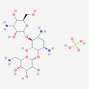 molecular formula C18H38N4O15S B7804928 (3S,6R)-2-(aminomethyl)-6-[(3S,6S)-4,6-diamino-3-[(3R,6R)-4-amino-3,5-dihydroxy-6-(hydroxymethyl)oxan-2-yl]oxy-2-hydroxycyclohexyl]oxyoxane-3,4,5-triol;sulfuric acid 
