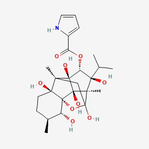 molecular formula C25H35NO9 B7805043 [(1R,2R,3S,6S,7S,10R,11S,12R,13S,14R)-2,6,9,11,13,14-hexahydroxy-3,7,10-trimethyl-11-propan-2-yl-15-oxapentacyclo[7.5.1.01,6.07,13.010,14]pentadecan-12-yl] 1H-pyrrole-2-carboxylate 