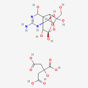 molecular formula C17H25N3O15 B7805343 (1R,9S,12S)-3-amino-14-(hydroxymethyl)-8,10-dioxa-2,4-diazatetracyclo[7.3.1.17,11.01,6]tetradec-3-ene-5,9,12,13,14-pentol;2-hydroxypropane-1,2,3-tricarboxylic acid 