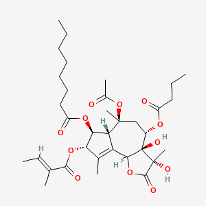 molecular formula C34H50O12 B7805379 (3S,3aR,4S,6S,6aR,7S,8S,9bS)-6-(乙酰氧基)-2,3,3a,4,5,6,6a,7,8,9b-十氢-3,3a-二羟基-3,6,9-三甲基-8-[[(2Z)-2-甲基-1-氧代-2-丁烯基]氧基]-2-氧代-4-(1-氧代丁氧基)茚满[4,5-b]呋喃-7-基辛酸酯 
