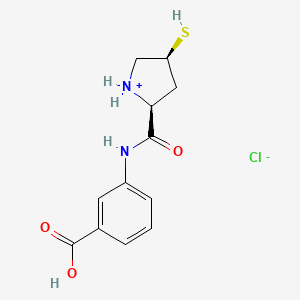 molecular formula C12H15ClN2O3S B7805549 3-[[(2S,4S)-4-sulfanylpyrrolidin-1-ium-2-carbonyl]amino]benzoic acid;chloride 