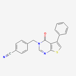 molecular formula C20H13N3OS B7805934 4-({4-oxo-5-phenyl-3H,4H-thieno[2,3-d]pyrimidin-3-yl}methyl)benzonitrile 