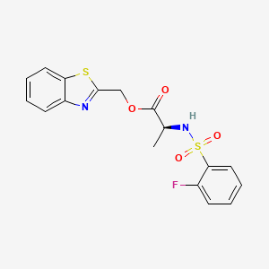 molecular formula C17H15FN2O4S2 B7806236 (1,3-benzothiazol-2-yl)methyl (2S)-2-(2-fluorobenzenesulfonamido)propanoate 
