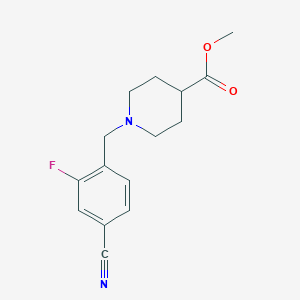 molecular formula C15H17FN2O2 B7807695 Methyl 1-(4-cyano-2-fluorobenzyl)piperidine-4-carboxylate 