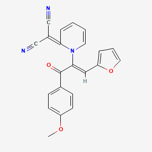 molecular formula C22H15N3O3 B7810627 {1-[(1Z)-1-(furan-2-yl)-3-(4-methoxyphenyl)-3-oxoprop-1-en-2-yl]pyridin-2(1H)-ylidene}propanedinitrile 
