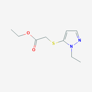 molecular formula C9H14N2O2S B7810774 Ethyl 2-((1-ethyl-1H-pyrazol-5-yl)thio)acetate 