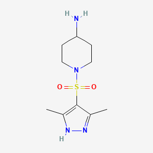molecular formula C10H18N4O2S B7810804 1-((3,5-Dimethyl-1H-pyrazol-4-yl)sulfonyl)piperidin-4-amine 