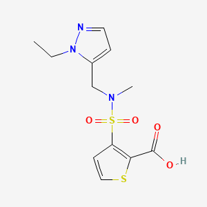molecular formula C12H15N3O4S2 B7810983 3-(N-((1-Ethyl-1H-pyrazol-5-yl)methyl)-N-methylsulfamoyl)thiophene-2-carboxylic acid 