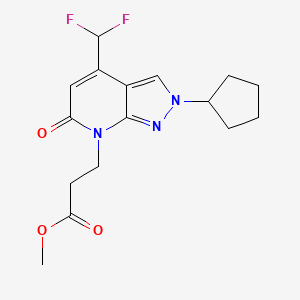 molecular formula C16H19F2N3O3 B7810990 Methyl 3-(2-cyclopentyl-4-(difluoromethyl)-6-oxo-2H-pyrazolo[3,4-b]pyridin-7(6H)-yl)propanoate 