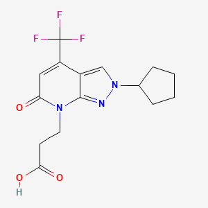 molecular formula C15H16F3N3O3 B7810998 3-[2-cyclopentyl-6-oxo-4-(trifluoromethyl)-2,6-dihydro-7H-pyrazolo[3,4-b]pyridin-7-yl]propanoic acid 