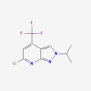 molecular formula C10H9ClF3N3 B7811094 6-Chloro-2-isopropyl-4-(trifluoromethyl)-2H-pyrazolo[3,4-b]pyridine 