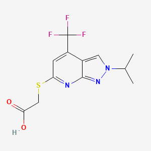 molecular formula C12H12F3N3O2S B7811131 2-((2-Isopropyl-4-(trifluoromethyl)-2H-pyrazolo[3,4-b]pyridin-6-yl)thio)acetic acid 