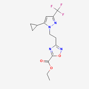 molecular formula C14H15F3N4O3 B7811184 Ethyl 3-(2-(5-cyclopropyl-3-(trifluoromethyl)-1H-pyrazol-1-yl)ethyl)-1,2,4-oxadiazole-5-carboxylate 