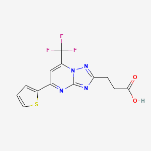 molecular formula C13H9F3N4O2S B7811257 3-(5-(Thiophen-2-yl)-7-(trifluoromethyl)-[1,2,4]triazolo[1,5-a]pyrimidin-2-yl)propanoic acid 