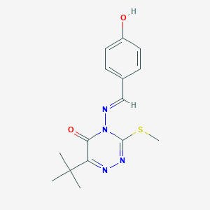 molecular formula C15H18N4O2S B7811463 6-tert-butyl-4-{[(E)-(4-hydroxyphenyl)methylidene]amino}-3-(methylsulfanyl)-1,2,4-triazin-5(4H)-one 