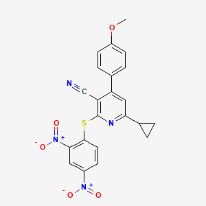 molecular formula C22H16N4O5S B7811564 6-Cyclopropyl-2-(2,4-dinitrophenyl)sulfanyl-4-(4-methoxyphenyl)pyridine-3-carbonitrile 