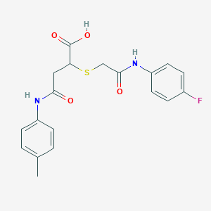 molecular formula C19H19FN2O4S B7811671 2-[2-(4-Fluoroanilino)-2-oxoethyl]sulfanyl-4-(4-methylanilino)-4-oxobutanoic acid 
