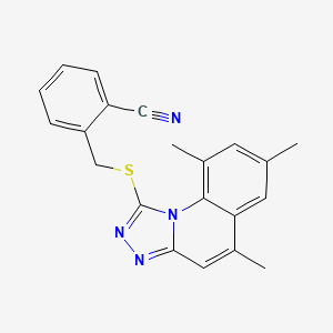 molecular formula C21H18N4S B7811763 2-{[(5,7,9-Trimethyl[1,2,4]triazolo[4,3-a]quinolin-1-yl)thio]methyl}benzonitrile 