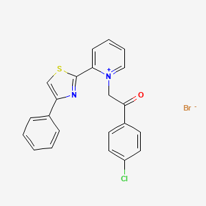 molecular formula C22H16BrClN2OS B7811866 1-(4-Chlorophenyl)-2-[2-(4-phenyl-1,3-thiazol-2-yl)pyridin-1-ium-1-yl]ethanone;bromide 