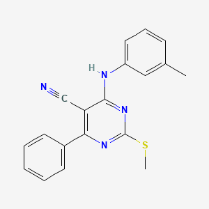 molecular formula C19H16N4S B7812008 4-[(3-Methylphenyl)amino]-2-(methylthio)-6-phenylpyrimidine-5-carbonitrile 