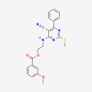 molecular formula C22H20N4O3S B7812024 2-((5-Cyano-2-(methylthio)-6-phenylpyrimidin-4-yl)amino)ethyl 3-methoxybenzoate 