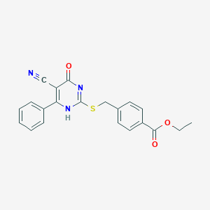 molecular formula C21H17N3O3S B7812100 ethyl 4-[(5-cyano-4-oxo-6-phenyl-1H-pyrimidin-2-yl)sulfanylmethyl]benzoate 