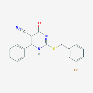 molecular formula C18H12BrN3OS B7812105 2-[(3-bromophenyl)methylsulfanyl]-4-oxo-6-phenyl-1H-pyrimidine-5-carbonitrile 