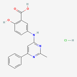 molecular formula C18H16ClN3O3 B7812168 2-Hydroxy-5-[(2-methyl-6-phenylpyrimidin-4-yl)amino]benzoic acid;hydrochloride 