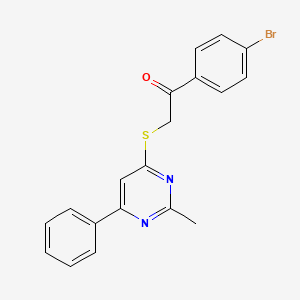 molecular formula C19H15BrN2OS B7812182 1-(4-Bromophenyl)-2-[(2-methyl-6-phenylpyrimidin-4-yl)thio]ethanone 
