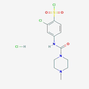 molecular formula C12H16Cl3N3O3S B7812587 2-Chloro-4-[(4-methylpiperazine-1-carbonyl)amino]benzenesulfonyl chloride;hydrochloride 