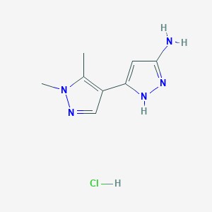 molecular formula C8H12ClN5 B7812683 3-(1,5-Dimethylpyrazol-4-yl)-1H-pyrazol-5-amine hydrochloride 