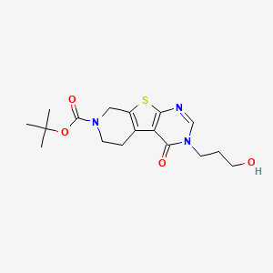 molecular formula C17H23N3O4S B7813189 Tert-butyl 4-(3-hydroxypropyl)-3-oxo-8-thia-4,6,11-triazatricyclo[7.4.0.02,7]trideca-1(9),2(7),5-triene-11-carboxylate 