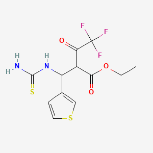 molecular formula C12H13F3N2O3S2 B7813917 4,4,4-Trifluoro-2-(isothioureido-thiophen-3-yl-methyl)-3-oxo-butyric acid ethyl ester 