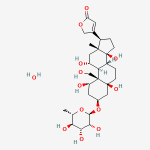 molecular formula C29H46O13 B7813951 3-[(1R,3S,5S,8R,9S,10R,11R,13R,14S,17R)-1,5,11,14-tetrahydroxy-10-(hydroxymethyl)-13-methyl-3-[(2R,3R,4R,5R,6S)-3,4,5-trihydroxy-6-methyloxan-2-yl]oxy-2,3,4,6,7,8,9,11,12,15,16,17-dodecahydro-1H-cyclopenta[a]phenanthren-17-yl]-2H-furan-5-one;hydrate 
