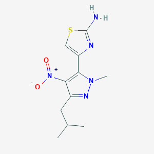 molecular formula C11H15N5O2S B7814199 4-[2-Methyl-5-(2-methylpropyl)-4-nitropyrazol-3-yl]-1,3-thiazol-2-amine 