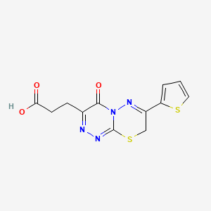 molecular formula C12H10N4O3S2 B7814593 3-[4-oxo-7-(thiophen-2-yl)-4H,8H-[1,2,4]triazino[3,4-b][1,3,4]thiadiazin-3-yl]propanoicacid 