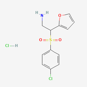 molecular formula C12H13Cl2NO3S B7814640 2-((4-Chlorophenyl)sulfonyl)-2-(furan-2-yl)ethanamine hydrochloride 