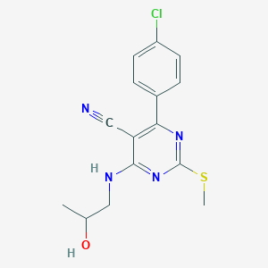 molecular formula C15H15ClN4OS B7814648 4-(4-Chlorophenyl)-6-[(2-hydroxypropyl)amino]-2-(methylthio)pyrimidine-5-carbonitrile 