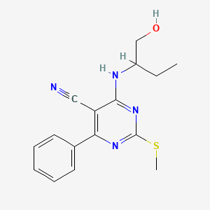 molecular formula C16H18N4OS B7814767 4-[(1-Hydroxybutan-2-yl)amino]-2-(methylsulfanyl)-6-phenylpyrimidine-5-carbonitrile 