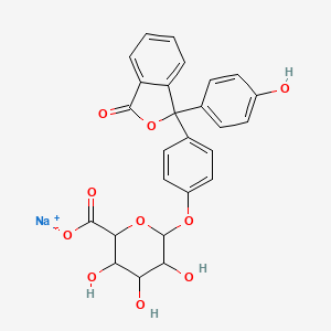 molecular formula C26H21NaO10 B7815061 Sodium;3,4,5-trihydroxy-6-[4-[1-(4-hydroxyphenyl)-3-oxo-2-benzofuran-1-yl]phenoxy]oxane-2-carboxylate 