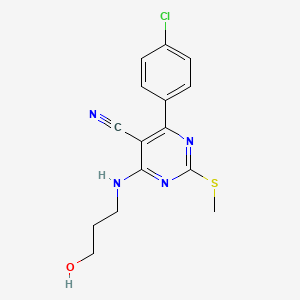 4-(4-Chlorophenyl)-6-[(3-hydroxypropyl)amino]-2-(methylsulfanyl)pyrimidine-5-carbonitrile