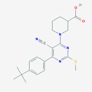 molecular formula C22H26N4O2S B7815157 1-[6-(4-Tert-butylphenyl)-5-cyano-2-(methylsulfanyl)-4-pyrimidinyl]-3-piperidinecarboxylic acid 