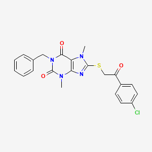 molecular formula C22H19ClN4O3S B7816183 1-benzyl-8-((2-(4-chlorophenyl)-2-oxoethyl)thio)-3,7-dimethyl-1H-purine-2,6(3H,7H)-dione 