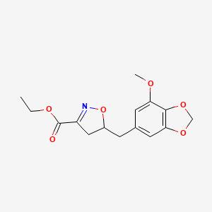 molecular formula C15H17NO6 B7816540 Ethyl 5-[(7-methoxy-1,3-benzodioxol-5-yl)methyl]-4,5-dihydro-3-isoxazolecarboxylate CAS No. 924859-11-0