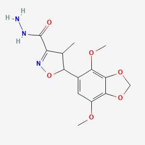molecular formula C14H17N3O6 B7816628 5-(4,7-Dimethoxy-1,3-benzodioxol-5-yl)-4-methyl-4,5-dihydro-3-isoxazolecarbohydrazide 