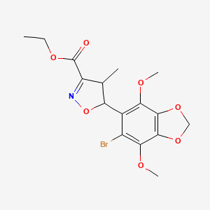molecular formula C16H18BrNO7 B7816632 Ethyl 5-(6-bromo-4,7-dimethoxy-1,3-benzodioxol-5-yl)-4-methyl-4,5-dihydro-3-isoxazolecarboxylate 