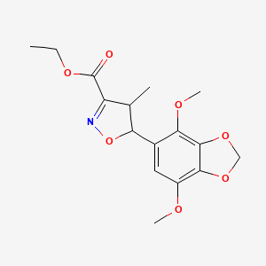 molecular formula C16H19NO7 B7816635 Ethyl 5-(4,7-dimethoxy-1,3-benzodioxol-5-yl)-4-methyl-4,5-dihydro-3-isoxazolecarboxylate 